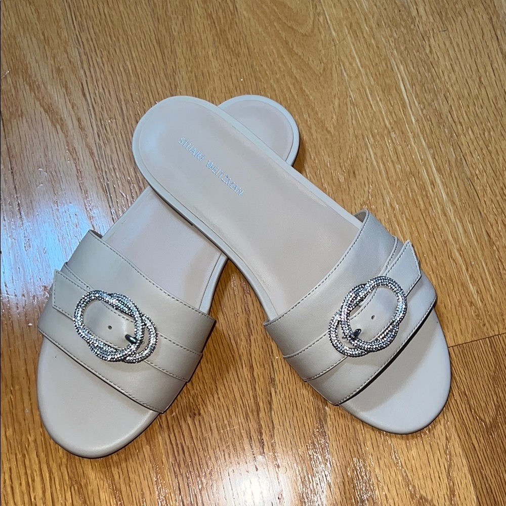 Stuart Weitzman Cream Slide Sandals - Size 7.5